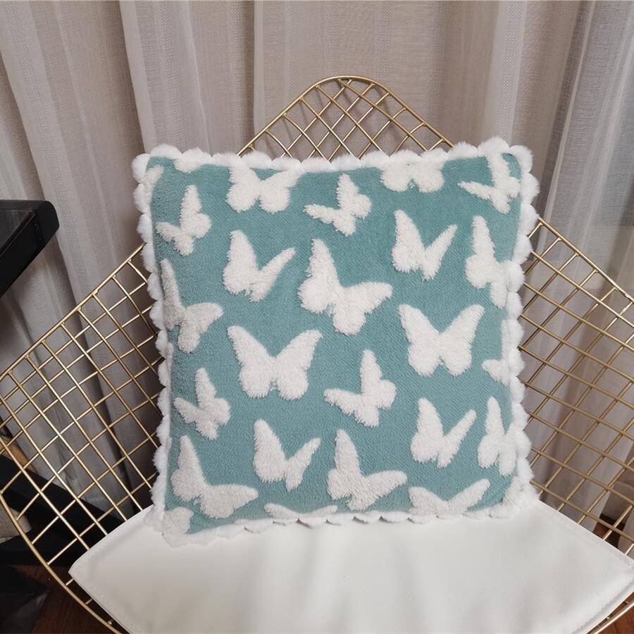 Plush cushion cover with butterfly pattern
