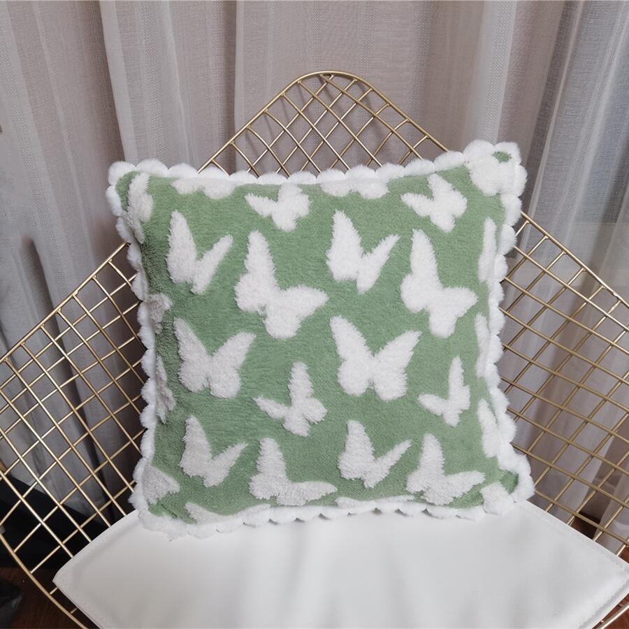 Plush cushion cover with butterfly pattern