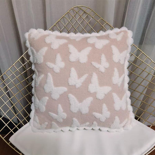 Plush cushion cover with butterfly pattern